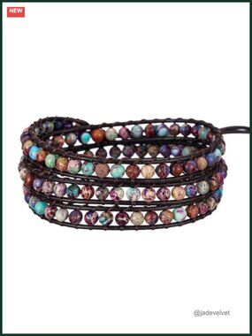 Handmade Natural Stone Crystal Leather Wrap Bracelet Boho Adjustable